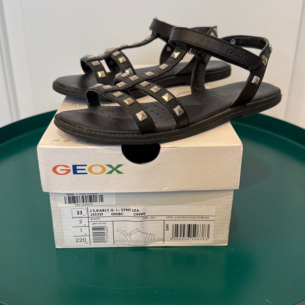 Geox Little Girl Black Sandals with Silver Accents